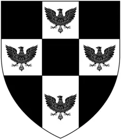 Sable on a cross argent quarter pierced of the field four eagles displayed of the first (Buller)