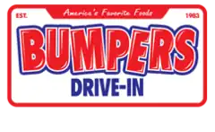 The words "Bumpers Drive-In" in a license plate style logo with the words "Americas Favorite Foods' on top.