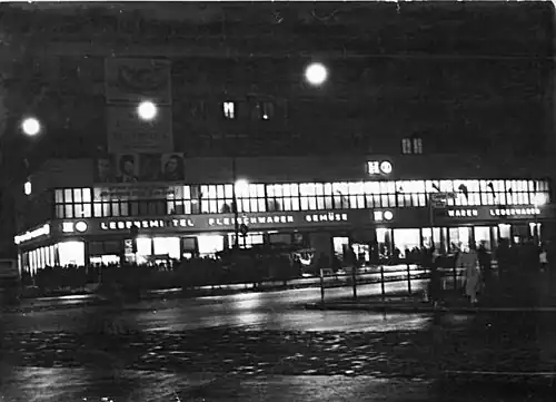 HO shop in Columbushaus, night view in January 1951