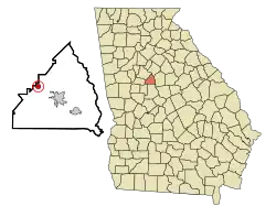 Location in Butts County and the state of Georgia