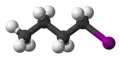 Ball and stick model of butyl iodide