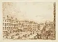Campo Santo Stefano, by Canaletto, c. 1735–1740, featuring Palazzo Loredan in Campo S. Stefano (right), Royal Collection