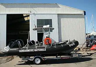 Semi-rigid on its trailer at Port Bourgenay in 2012