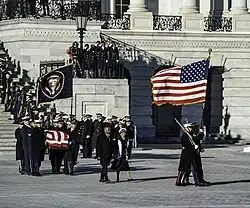 The casket containing Carter's body is removed from the U.S. Capitol for transfer to the National Cathedral (January 9, 2025)