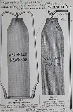 Black and white diagram depicting a gas mantle lamp