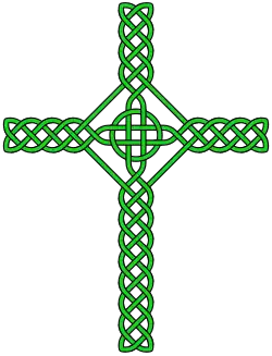 A quasi-Celtic cross made of a large symmetrical knot with a circle interlaced through its center