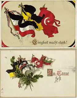 A postcard depicting the flags of the Central Powers' countries
