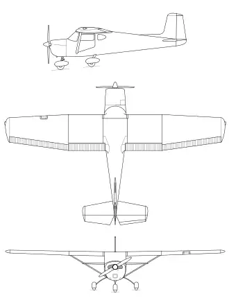 3-view line drawing of the Cessna 150