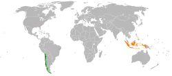 Map indicating locations of Chile and Indonesia