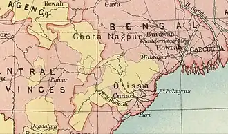 Chota Nagpur Plateau area. Political Divisions. 1909 Imperial Gazetteer of India map section.