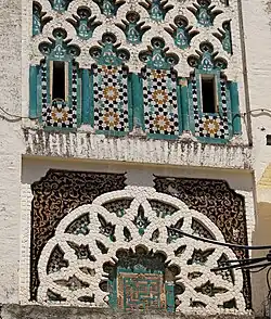 Details of the brick and zellij decoration on the lower part of the minaret