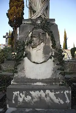Bas-relief self-portrait, at Mead's grave in Florence, Italy