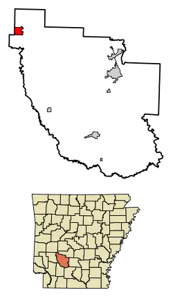 Location of Amity in Clark County, Arkansas.