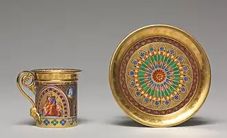 Goblet and saucer, decorated with French kings and gilding, Sèvres, 1827.