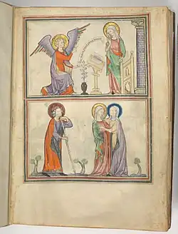 Annunciation and Visitation, folio&nbsp;1r