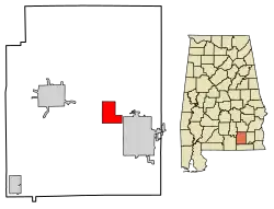 Location of New Brockton in Coffee County, Alabama.