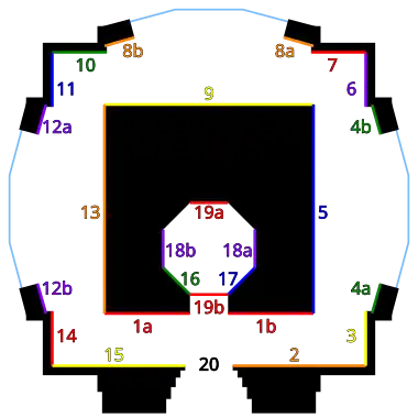 Coit Tower rotunda floor plan and murals, numbered 1 through 20
