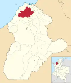Location of the municipality and town of Santa Cruz de Lorica in the Córdoba Department of Colombia.