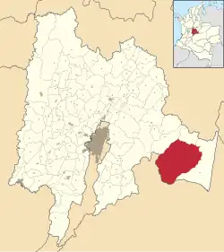 Location of the municipality and town of Medina in the Cundinamarca Department of Colombia