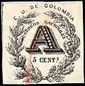 United States of Colombia 1865, 5c registration stamp 'A' (Anotacion)