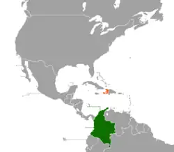 Map indicating locations of Colombia and Haiti