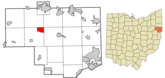 Location of Guilford Lake in Columbiana County and in the State of Ohio