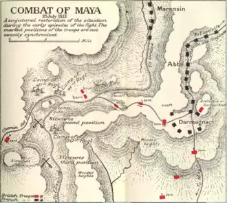 Image is a map of the Combat of Maya. It is copied from Sir Charles Oman's "A History of the Peninsular War: Volume VI" which was originally published in 1922.