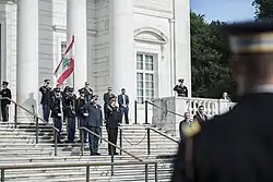 Flag of Lebanon flown during General Joseph Aoun's 2018 wreath-laying at the Tomb of the Unknown Soldier