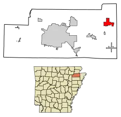 Location of Monette in Craighead County, Arkansas.