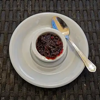 Cranberry sauce served at restaurant