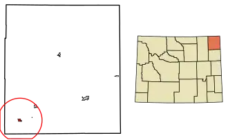 Location of Moorcroft in Crook County, Wyoming.