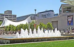 Square and fountains at the heart of Crown Center.