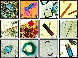Protein crystals grown by American scientists on the Russian Space Station Mir in 1995.[82]