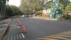 Cone-separated bicycle lanes in De La Salle University Laguna Campus in Biñan