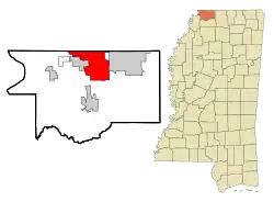 Location of Southaven in Mississippi