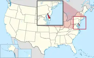 Location of Delaware within the United States