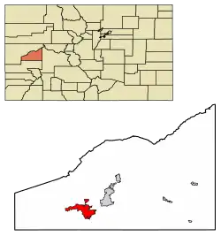 Location of the City of Delta in Delta County, Colorado.