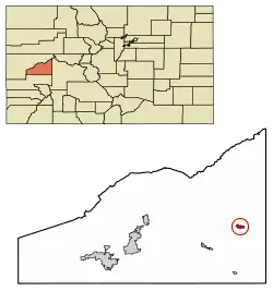 Location of Paonia in Delta County, Colorado.