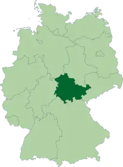 Map of Germany:Position of Thuringia highlighted