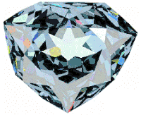 Computer reconstruction of the "French Blue" diamond, as cut by Jean Pitau for Louis XIV in 1673 (ca. 31&nbsp;mm ×&nbsp;25&nbsp;mm (1.22&nbsp;in ×&nbsp;0.98&nbsp;in)).