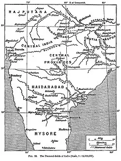 Map of diamond fields in India, published 1904
