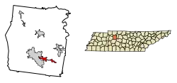 Location of Burns in Dickson County, Tennessee.