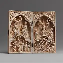 French diptych with the coronation of the Virgin and the Last Judgment; 1260–1270; elephant ivory with metal mounts; overall: 12.7 x 13 x 1.9 cm; Metropolitan Museum of Art