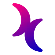 The double crescent moon bisexuality symbol with bisexual flag colors, designed by Vivian Wagner