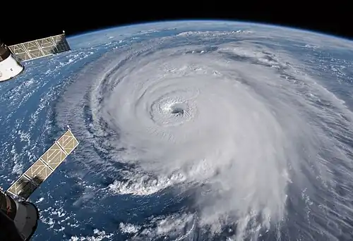 Space view of a tropical cyclone with a well-defined eye