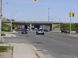 Cars on a wide roadway