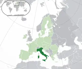 Map showing Italy in Europe