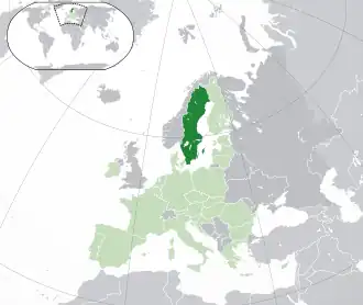 Map showing Sweden in Europe