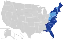Map of all states on East Coast