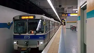 Edmonton U2 car 1002 (After retrofit, with electronic LED destination signs and new paint)